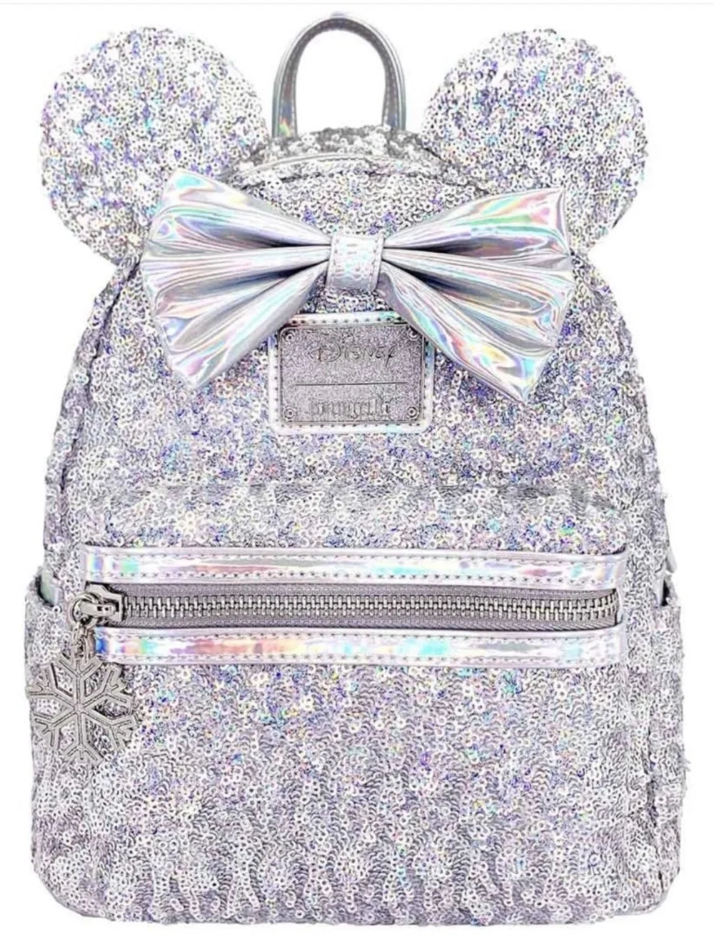 Disney Silver Sequin Mini Backpack with Holographic Bow and Ears